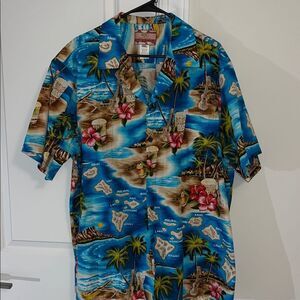 90's RJC Aloha Luau Hawaiian Islands Palm Tree Guitar Outrigger Canoe Shirt 2XL